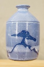 Studio Art Pottery Cobalt Blue Speckled Bonsai Tree Design Crock Bottle Vase 7&quot; - £35.25 GBP