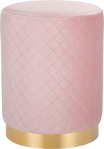 BirdRock Home Round Pink Velvet Ottoman Foot Stool with Lattice Design – Soft - £72.96 GBP
