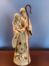 Nativity Tealight Candle Holder Mary Joseph Baby Jesus Embossed Bethlehem Scene - £31.14 GBP
