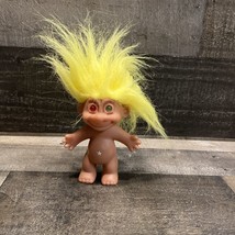 Vintage Troll Doll 1 Red Eye 1 Green Eye Star Belly Yellow Hair Collectible - $11.29