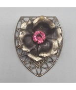 Floral Dress Shoe Clip Large Silver Tone Pink Prong Set Rhinestone - $27.25 CAD