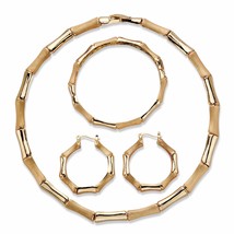 PalmBeach Jewelry Goldtone Bamboo Necklace, Hoop Earring and Bracelet Se... - $17.79