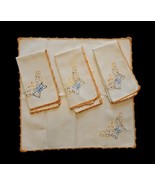 Vintage Set of 4 Hand Embroidered/Crocheted Edge Orange White Butterfly ... - $37.54 CAD