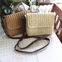 Straw Handbag HANDWOVEN, shoulder bag, Messenger Bag 2 Colors - $42.88