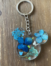 Disney Inspired Mickey Mouse Head Resin Keychain Blue Flowers 2” - £9.10 GBP