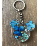 Disney Inspired Mickey Mouse Head Resin Keychain Blue Flowers 2” - €9,74 EUR