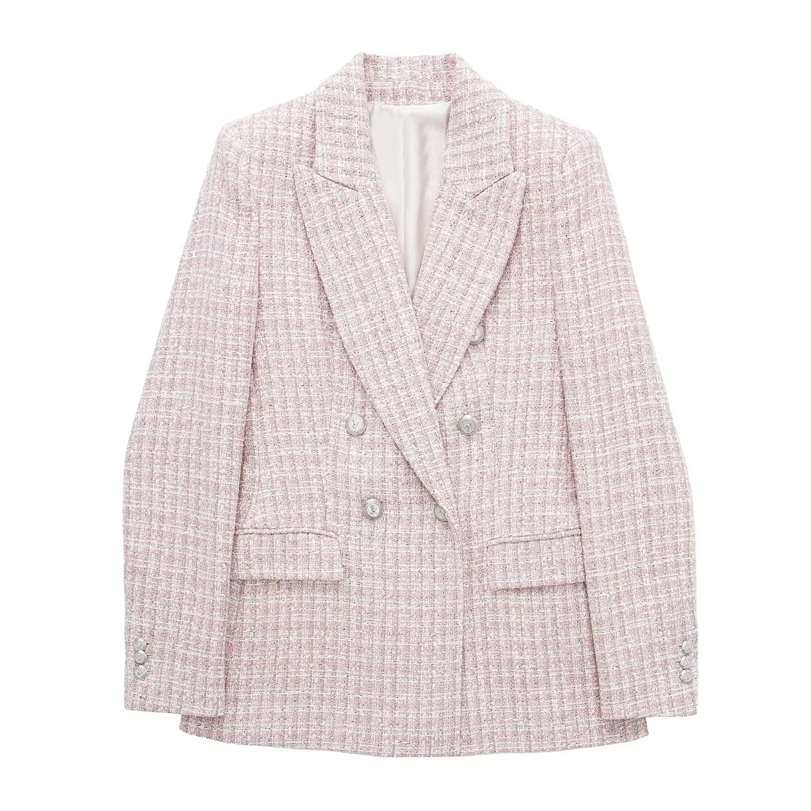 Garaouy   Autumn Women&#39;s  Textured Double-breasted Blazer Jacket Chic Pink Work  - £184.49 GBP