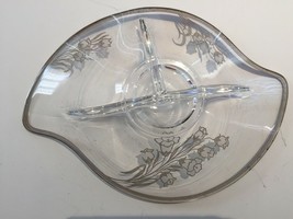  Vintage Candy Dish Silver Trim  Floral Design 3 Chambers Dish 50s 60s Retro - £15.56 GBP