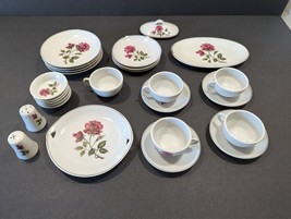 Charming partial mini child-size tea set moss roses floral decor Japan R... - $346.85 MXN