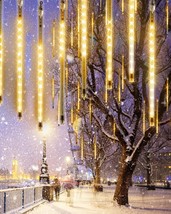 Warm White 10 Tubes 240 LED Raindrop Lights Meteor Shower Icicle Lights with Tim - £28.13 GBP