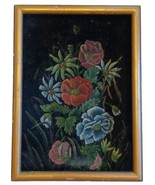 Victorian Era Black Velvet Floral Painting By Margaret Ann Harlow Pengra... - $98.95