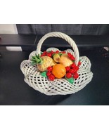 Vintage 1960s Italian Ceramic Fruit Bowl Capodimonte Bassano Style Basket 16"