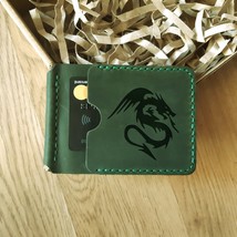 Green Leather Wallet with Money Clip. Spring Clip Mens Wallet - £28.40 GBP
