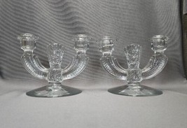 Vintage Tiffin Franciscan Etched Crystal Candelabra Double Candlestick Holders - £42.84 GBP