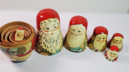 Russian Nesting Dolls Set Of 6 Santa Claus Handpainted Wooden Vintage - £28.73 GBP