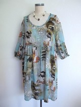 Tianello Shelby Dress S Artsy Geisha Print Silky Cupro Rayon Bubble Sleeve - $666.08 MXN