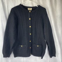 Talbots Cardigan Sweater Black Gold Button Up Wool Size L Made Hong Kong EUC - £41.97 GBP