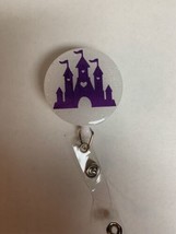 Retractable Badge Reel - Castle Kingdom In Purple On White - Sparkly - £7.82 GBP