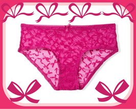 XXL  Bright Pink Berry Bow Ribbon Flocked Mesh Victorias Secret Hiphugger Pantie - £8.78 GBP