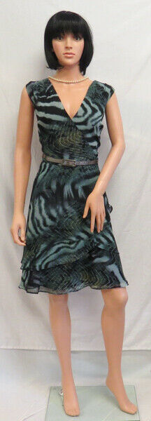 LESLIE FAY Aqua &amp; Black Ruffled Sleeveless Career or Party Dress 14 NWT - $20.00