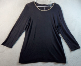 Verve Ami Loose Sweater Womens Large Black Rhinestones Long Sleeve Back ... - £13.62 GBP