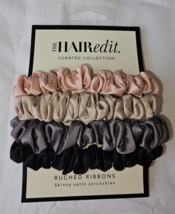 The Hair Edit Skinny Satin Scrunchies Multi Color Set of 4 Ruched Ribbon... - £8.77 GBP