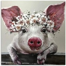 Canvas Wall Art Bristle Pig Wearing Wreath Flower Crown **BRAND NEW** - $35.00