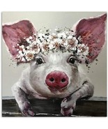 Canvas Wall Art Bristle Pig Wearing Wreath Flower Crown **BRAND NEW** - £27.52 GBP