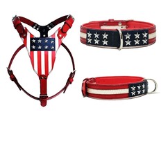 Harnais pour chien USA en cuir véritable STG avec collier pour grand | T... - £115.42 GBP