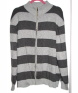 Men&#39;s Club Room Gray Striped Sweater 100% Cotton Full Zip Front Mock Nec... - $12.82
