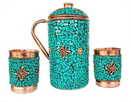 Rastogi Handicrafts Pure Copper Jug - 2 Glass Drinkware Set Dinnerware T... - £62.66 GBP