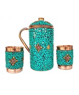 Rastogi Handicrafts Pure Copper Jug - 2 Glass Drinkware Set Dinnerware T... - $107.43 CAD