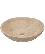 Navatto Natural Stone Bathroom Vessel Sink in Beige Travertine Vessel Bo... - $387.11 CAD