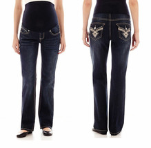 Tala Maternity Jeans Womens Size Small Bootcut Dark Denim Overbelly Beaded Blue - £8.88 GBP