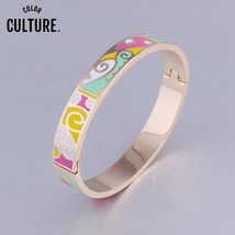 New Fashion Stainless Steel Open Bangle For Women Gold Geometric Colorful Enamel - £20.74 GBP