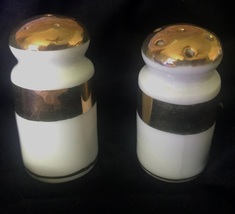 Vintage Salt Pepper Shakers Luster Ware 1930s White Gold Made in Japan  - $10.23
