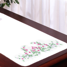 Tobin Stamped For Embroidery White Dresser Scarf 14&quot;X39&quot;-Meadow Flowers. - £12.10 GBP