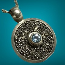 Vintage sterling silver 925round pendant signed blue stone 17 Grams-16.5” 12/17 - £63.93 GBP