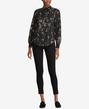 Lauren Ralph Lauren Ruffled Black Floral-Print Top Size 2 $135 - £15.66 GBP
