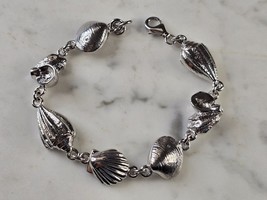 Womens Vintage Estate Sterling Silver Seashell Link Bracelet 25.9g E4576 - £117.60 GBP