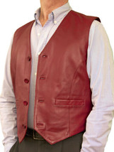 Red 100% Lambskin Leather Vest Coat Button Western Jacket Waistcoat Party Men - £86.29 GBP+