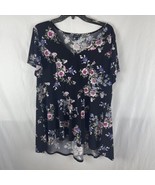 Torrid Blouse Womens 1 Black Pink Floral V-Neck Top Short Sleeve Flower - $319.67 MXN
