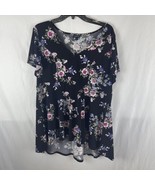 Torrid Blouse Womens 1 Black Pink Floral V-Neck Top Short Sleeve Flower - £13.20 GBP