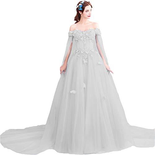 Kivary Plus Size Off Shoulder Long Prom Evening Wedding Dresses with Cape Silver