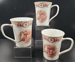 3 Cracker Barrel Pheasants Mugs Set Susan Winget Bird Floral Brown White... - £36.34 GBP