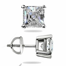 1.50Ct Asscher Cut Solitaire Stud Earrings Lab Diamond 14k White Gold Screw Back - £215.90 GBP