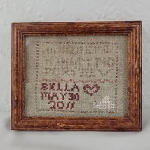 Sampler Embroidery Framed Finished ABC Wood Linen Angel Rustic Multi Col... - $16.95