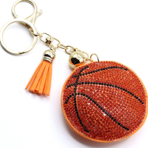 Bling Crystal Orange Black Basketball Tassel Keychain Keyring Bag Purse ... - £11.05 GBP