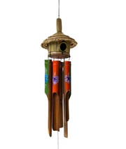 Bamboo Windchime with Flower Design with a Birdhouse Top - £19.83 GBP