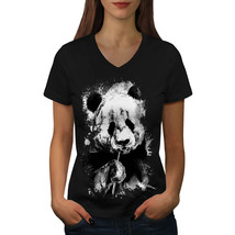 Eating Panda Face Shirt Bamboo Eater Women V-Neck T-shirt - £10.38 GBP